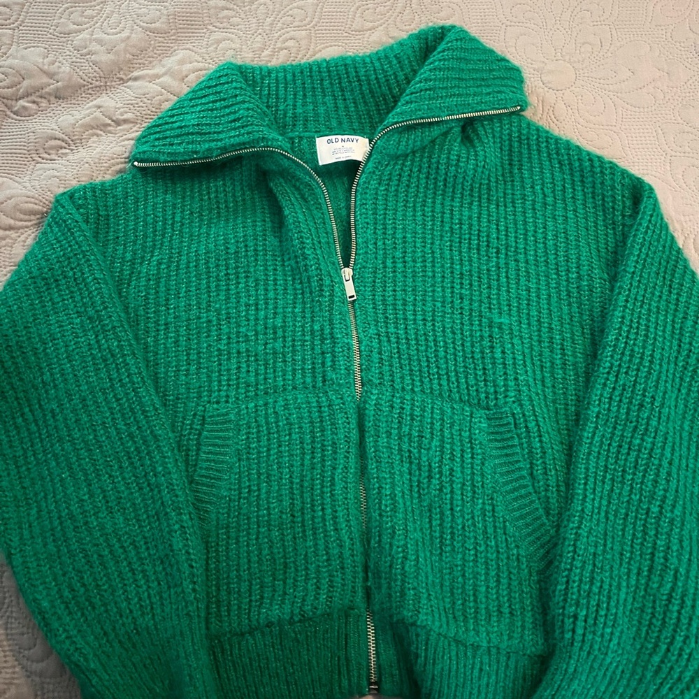 Old Navy Green Knit Zip-Up Cardigan